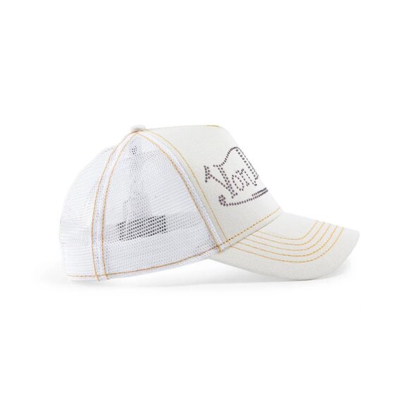 Von Dutch Rhinestone Trucker Hat – White with Purple Rhinestones MSRP89